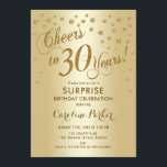 Convite Partido aniversário de 30 anos Surpresa - Dourado<br><div class="desc">Convite de festas de aniversário de 30 anos surpresas Elegante com ouro brilhante falso. Possui fonte de script e confetti. Saúde para 30 anos! Me mande mensagem se precisar de uma idade personalizada.</div>