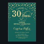 Convite Partido aniversário de 30 anos Surpresa - Emerald<br><div class="desc">Convite de festas de aniversário de 30 anos surpresa. Design elegante em verde esmeralda e ouro brilhante. Apresenta a fonte do script e os diamantes confetti. Saúde para 30 anos! Envie-me uma mensagem se precisar de mais personalização.</div>