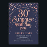 Convite Partido aniversário de 30 anos Surpresa - Marinho<br><div class="desc">Convite de festas de aniversário de 30 anos surpresa. Design de Elegante no marinho e ouro de rosa brilhante falso. Possui fonte de script na moda e confetti. Envie-me uma mensagem se precisar de idade personalizada.</div>
