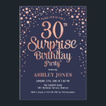 Convite Partido aniversário de 30 anos Surpresa - Marinho<br><div class="desc">Convite de festas de aniversário de 30 anos surpresa. Design de Elegante no marinho e ouro de rosa brilhante falso. Possui fonte de script na moda e confetti. Envie-me uma mensagem se precisar de idade personalizada.</div>