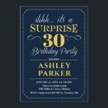 Convite Partido aniversário de 30 anos Surpresa - Marinho<br><div class="desc">Convite de festas de aniversário de 30 anos surpresa. Design simples em marinho azul e amarelo. Apresenta uma fonte elegante de script. Celebração surpresa para homem ou mulher. Pode ser personalizado em qualquer idade!</div>