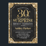 Convite Partido aniversário de 30 anos Surpresa - Preto Do<br><div class="desc">Convite de celebração de aniversário de 30 anos surpresa. Design elegante em preto e brilhante padrão de ouro. Apresenta uma fonte elegante de script. Envie-me uma mensagem se precisar de mais personalização.</div>