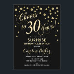 Convite Partido aniversário de 30 anos Surpresa - Preto Do<br><div class="desc">Convite de festas de aniversário de 30 anos surpresas Elegante com ouro brilhante falso e preto. Possui fonte de script e confetti. Saúde para 30 anos! Me mande mensagem se precisar de uma idade personalizada.</div>