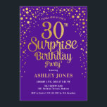 Convite Partido aniversário de 30 anos Surpresa - Roxo e D<br><div class="desc">Convite de festas de aniversário de 30 anos surpresa. Design elegante em roxo real e ouro brilhante. Possui fonte de script na moda e confetti. Envie-me uma mensagem se precisar de idade personalizada.</div>