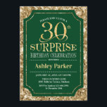 Convite Partido aniversário de 30 anos Surpresa - Verde Do<br><div class="desc">Convite de celebração de aniversário de 30 anos surpresa. Design elegante em verde-escuro da floresta e padrão de ouro brilhante. Apresenta uma fonte elegante de script. Envie-me uma mensagem se precisar de mais personalização.</div>
