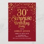 Convite Partido aniversário de 30 anos Surpresa - Vermelho<br><div class="desc">Convite de festas de aniversário de 30 anos surpresa. Design elegante em vermelho escuro e ouro brilhante falso. Possui fonte de script na moda e confetti. Envie-me uma mensagem se precisar de idade personalizada.</div>