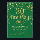 Convite Partido aniversário de 30 anos - Verde e Dourado<br><div class="desc">Convite de festas aniversário de 30 anos. Design elegante em verde da floresta esmeralda e ouro brilhante falso. Possui fonte de script na moda e confetti. Envie-me uma mensagem se precisar de idade personalizada.</div>