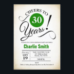 Convite Partido aniversário de 30 anos - Verde preto branc<br><div class="desc">Convite de festas aniversário de 30 anos em preto branco verde com fundo retrocremoso. Até 30 anos! Pode ser personalizado em qualquer ano. Envie-me uma mensagem se precisar de mais personalização.</div>