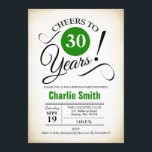 Convite Partido aniversário de 30 anos - Verde preto branc<br><div class="desc">Convite de festas aniversário de 30 anos em preto branco verde com fundo retrocremoso. Até 30 anos! Pode ser personalizado em qualquer ano. Envie-me uma mensagem se precisar de mais personalização.</div>