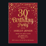 Convite Partido aniversário de 30 anos - Vermelho e Dourad<br><div class="desc">Convite de festas aniversário de 30 anos. Design elegante em vermelho e ouro brilhante. Possui fonte de script na moda e confetti. Envie-me uma mensagem se precisar de idade personalizada.</div>