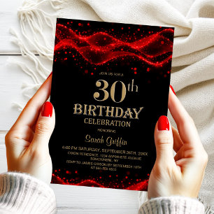 Convite Partido aniversário de 30 anos Vermelho e Negro Mo