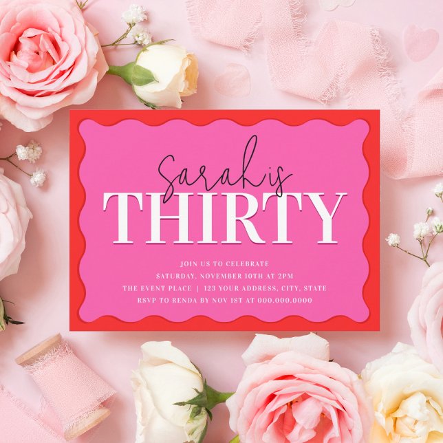 Convite Partido aniversário de 30 anos Vermelho e Rosa (Criador carregado)