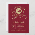 Convite Partido aniversário de 30 anos - Vermelho escuro D<br><div class="desc">Convite de festas aniversário de 30 anos em vermelho escuro com padrão de ouro brilhante falso. Apresenta a fonte do script de tipografia de tendência. Simples design moderno,  perfeito para uma festa elegante. Até 30 anos! Pode ser personalizado em qualquer idade! Envie-me uma mensagem se precisar de mais personalização.</div>