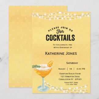 Convite Partido aniversário de 40 anos Amarelo Cocktail, d