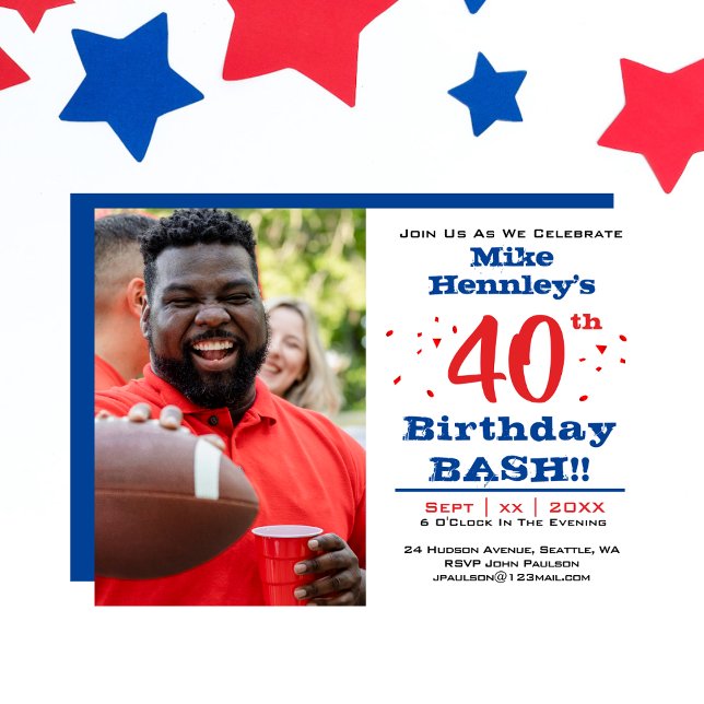 Convite Partido aniversário de 40 anos Bash - Foto (40th Birthday Bash Party - Photo Invitation)