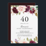 Convite Partido aniversário de 40 anos Botânico Rustic Flo<br><div class="desc">Este convite de festas botânico floral rústico é perfeito para uma bolsa mensageifesta de aniversario elegante. A design apresenta flores e folhagem lindas e coloridas desenhadas à mão,  elegantemente organizadas em buquês atraentes.</div>