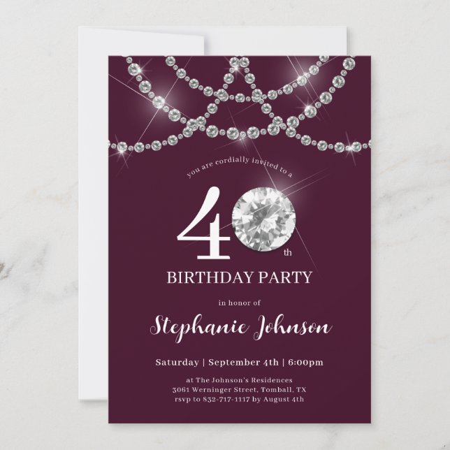 Convite Partido aniversário de 40 anos da Burgundy dos Our (Frente)