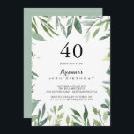 Convite Partido aniversário de 40 anos da Folhagem Verde T<br><div class="desc">Este elegante convite de festas de folhagem verde tropical é perfeito para uma festa de aniversário moderna. Esta design desenhada à mão apresenta uma aquarela com lindas folhas verdes.</div>