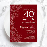 Convite Partido aniversário de 40 anos da Surpresa Vermelh<br><div class="desc">Convite de festas de aniversário de 40 anos de Surpresa Floral Branca Vermelha. Design minimalista moderno com sotaques botânicos e letra de escrita tipográfica. Simples cartão de convite floral perfeito para uma festa surpresa na moda. Pode ser personalizado para qualquer idade. Impressos convites Zazzle ou modelo de impressão digital instantânea...</div>