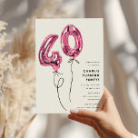 Convite Partido aniversário de 40 anos de Balão mínimo cor<br><div class="desc">Convide amigos e família para um aniversário de 40 anos com este design minimalista. Apresentando balões de hélio cor-de-rosa com 40 balões em um fundo branco clássico e um simples modelo moderno que é fácil de personalizar com seus próprios detalhes de evento.</div>