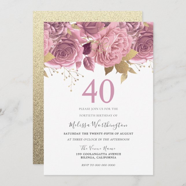 Convite Partido aniversário de 40 anos de Flores Douradas  (Frente/Verso)