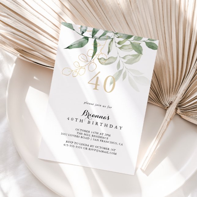Convite Partido aniversário de 40 anos de Folhagem Verde D (Criador carregado)