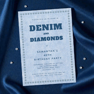 Convite Partido aniversário de 40 anos de Jeans Azul Denim