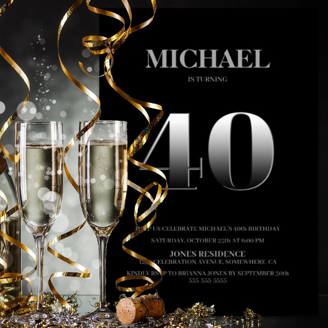 Convite Partido aniversário de 40 anos de Negra e Prata Mi (Criador carregado)