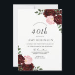 Convite Partido aniversário de 40 anos de Rosa de de Blush<br><div class="desc">Convite de festas aniversário de 40 anos de Rosa de de de Blush Burgundy Consulte coleção correspondente no repositório</div>