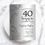 Convite Partido aniversário de 40 anos de Silver Surprise<br><div class="desc">Convite de festas de aniversário de 40 anos de Silver Surprise. Design de Glam feminina com folha de falso prata, sotaque botânico e letra de script de tipografia. Simples cartão de convite floral perfeito para uma festa surpresa na moda. Pode ser personalizado para qualquer idade. Impressos convites Zazzle ou modelo...</div>