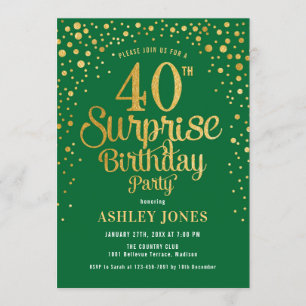 Convite Partido aniversário de 40 anos de Surpresa - Verde