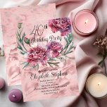 Convite Partido aniversário de 40 anos dos Cravos Elegante<br><div class="desc">Os antigos cravos cor-de-rosa,  mauve e burgundy são design do design floral do "Partido aniversário de 40 anos" com uma coroa floral de cravos de fosco branco.</div>