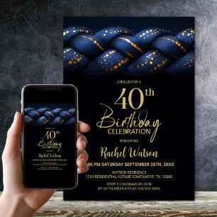 Convite Partido aniversário de 40 anos Dourado Azul