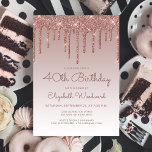 Convite Partido aniversário de 40 anos Dourado Glam Rosa<br><div class="desc">Este convite de aniversário de 40 anos de tendência apresenta uma borda brilhante de falso glitter glitter rosa dourado cintilante e fundo ombre. As palavras "aniversário de 40 anos" e o nome do convidado de honra aparecem em um roteiro casual de rosa escuro, com o resto do texto personalizável na...</div>