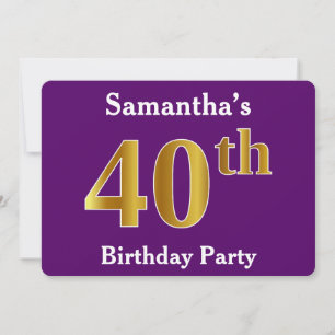 Convite Partido aniversário de 40 anos Dourado Roxo, Faux