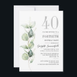 Convite Partido aniversário de 40 anos Eucalyptus<br><div class="desc">Crie seus próprios convites de aniversário facilmente usando nosso orçamento Eucalyptus Greenery Watercolor modelo clicando no botão "Personalizar". Perfeito para qualquer idade e facilmente redirecionado para outros eventos especiais quando você clica em "Editar usando a Ferramenta de Design"</div>