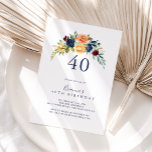 Convite Partido aniversário de 40 anos Floral Elegante Mul<br><div class="desc">Este convite de festas multicolor elegante de aniversário de 40 anos floral é perfeito para uma festa de aniversário moderna. A design apresenta buquês perfeitamente desenhados à mão de rosa,  pincelado,  amarelo,  burgundy,  vermelho,  indigo e folhagem verde,  inspirando beleza natural.</div>