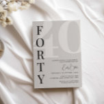 Convite Partido aniversário de 40 anos Minimalista Beige 4<br><div class="desc">Este convite de festas de aniversário de 40 anos de tipografia minimalista é perfeito para uma festa de aniversário moderna. Personalizável em qualquer cor. Mantenha o design mínimo e elegante, como está, ou personalize-o adicionando seus próprios gráficos e trabalhos de arte. Para personalização mais avançada deste design, por exemplo, alteração...</div>