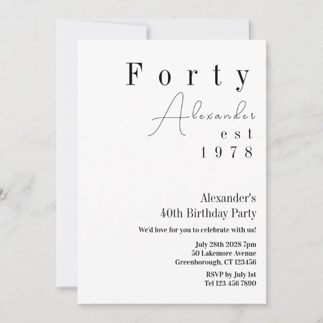 Convite Partido aniversário de 40 anos mínimo de quarenta (Frente)