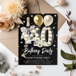 Convite Partido aniversário de 40 anos para Adultos Russos<br><div class="desc">Celebre em estilo com este convite de festas de aniversário de 40 anos para adultos rústico. Design apresenta um chalkboard blackground,  leve número quarenta,  balões de ouro,  champanhe,  florais e confete. O modelo editável é fácil de personalizar usando o modelo fornecido.</div>