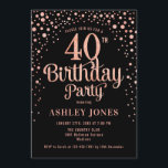 Convite Partido aniversário de 40 anos - Preto e Rosa Dour<br><div class="desc">Convite de festas aniversário de 40 anos. Design elegante em preto e brilhante rosa de ouro. Possui fonte de script na moda e confetti. Envie-me uma mensagem se precisar de idade personalizada.</div>