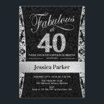 Convite Partido aniversário de 40 anos - Preto Prateado<br><div class="desc">aniversário de 40 anos Convite de festas em preto e prata. Cartão de convite elegante com prata brilhante falso e diamantes. Apresenta cor damasco e fonte de script. Fabuloso aos quarenta! Design clássico perfeito para uma festa de na moda. Envie-me uma mensagem se precisar de uma idade personalizada.</div>
