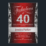 Convite Partido aniversário de 40 anos - Preto Vermelho Pr<br><div class="desc">aniversário de 40 anos Convite de festas em prata,  preto e ouro. Cartão de convite elegante com prata brilhante falso e diamantes. Apresenta cor damasco e fonte de script. Fabuloso aos quarenta! Design clássico perfeito para uma festa de na moda. Envie-me uma mensagem se precisar de uma idade personalizada.</div>