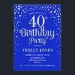 Convite Partido aniversário de 40 anos - Real Azul e Prata<br><div class="desc">Convite de festas aniversário de 40 anos. Design elegante em azul real e prata brilhante falso. Possui fonte de script na moda e confetti. Envie-me uma mensagem se precisar de idade personalizada.</div>