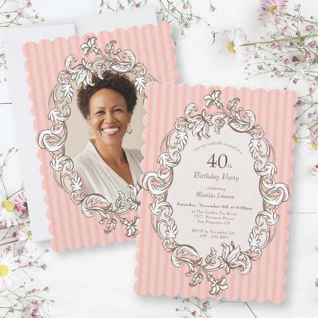 Convite Partido aniversário de 40 anos Rosa Elegante (Elegant Pink 40th Birthday Party Invitation)