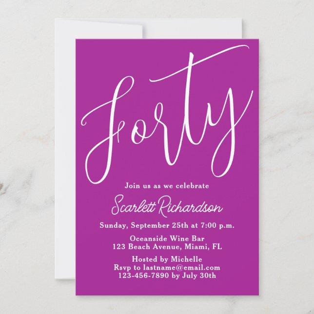 Convite Partido aniversário de 40 anos Rosa Escuro do Scri (Frente)