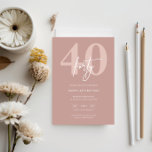 Convite Partido aniversário de 40 anos Rosa Moderno Minima<br><div class="desc">Este convite de festas de aniversário de 40 anos de tipografia minimalista é perfeito para uma festa de aniversário moderna. O design simples apresenta um texto branco clássico em fundo rosa. Personalizável em qualquer cor. Mantenha o design mínimo e elegante, como está, ou personalize-o adicionando seus próprios gráficos e trabalhos...</div>