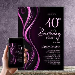 Convite Partido aniversário de 40 anos Rosa Preto Moderno