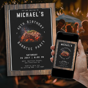 Convite Partido aniversário de 40 anos Russo de Barbecue