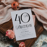 Convite Partido aniversário de 40 anos Simples Elegante<br><div class="desc">Convite de festas simples Elegante</div>